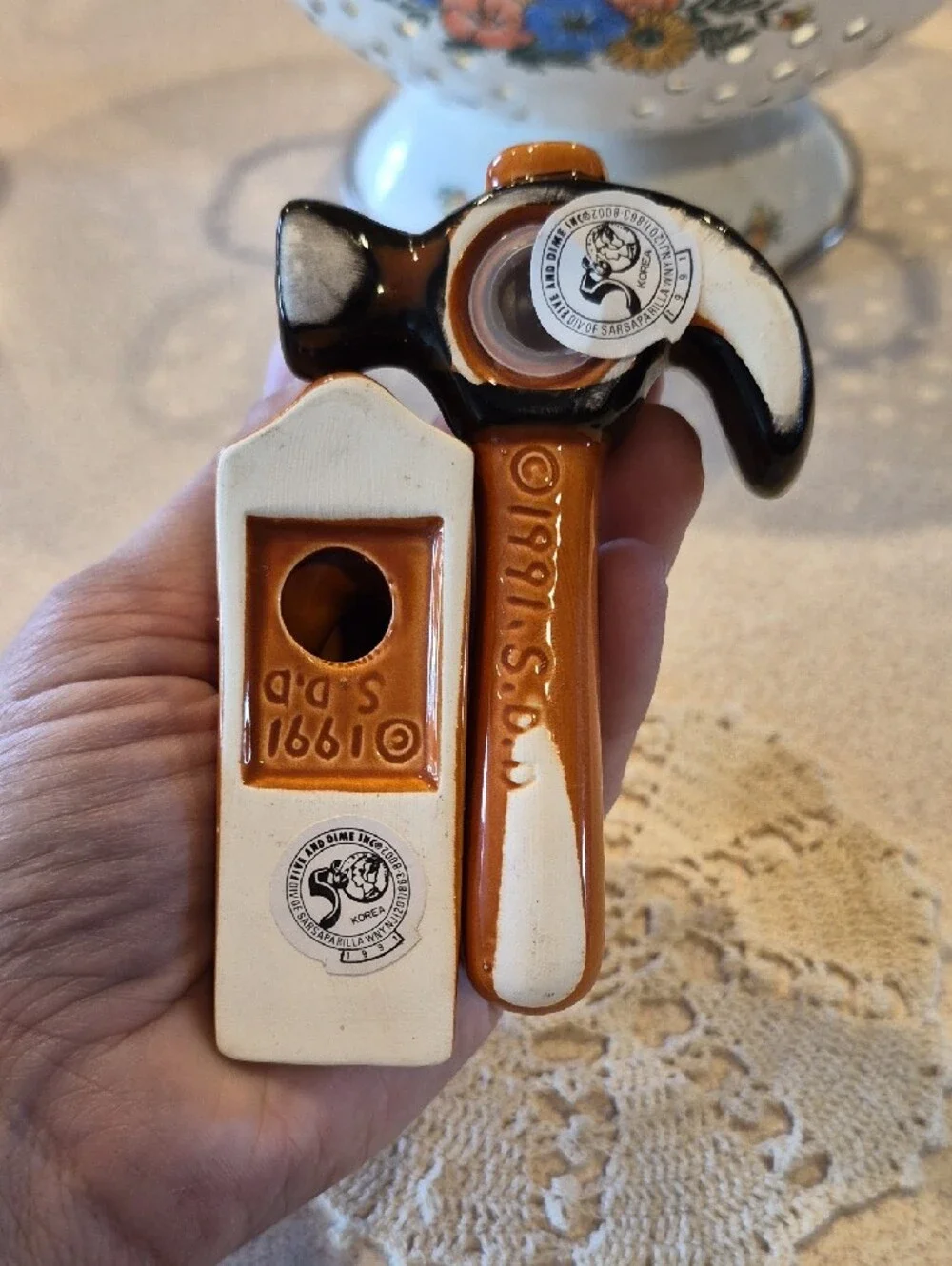 Ceramic Hammer and Plane Salt & Pepper Shakers - Black and Amber
